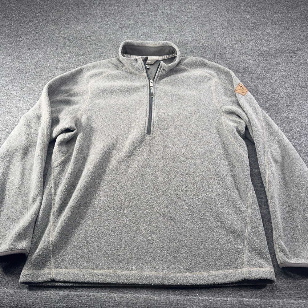 Eddie Bauer Mens Gray Quarter Zip Fleece Pullover Sweater Large Mock Neck Logo
